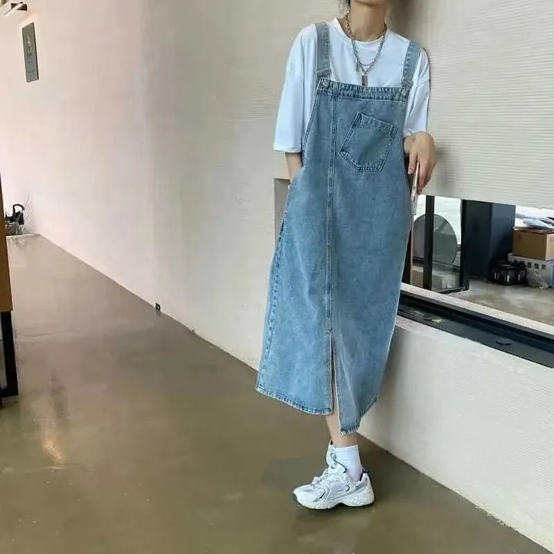 Spring Summer Denim Overall Dress Women Sleeveless Jeans