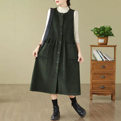 Retro Washed Corduroy Spring Autumn Vest Dress Women's Color